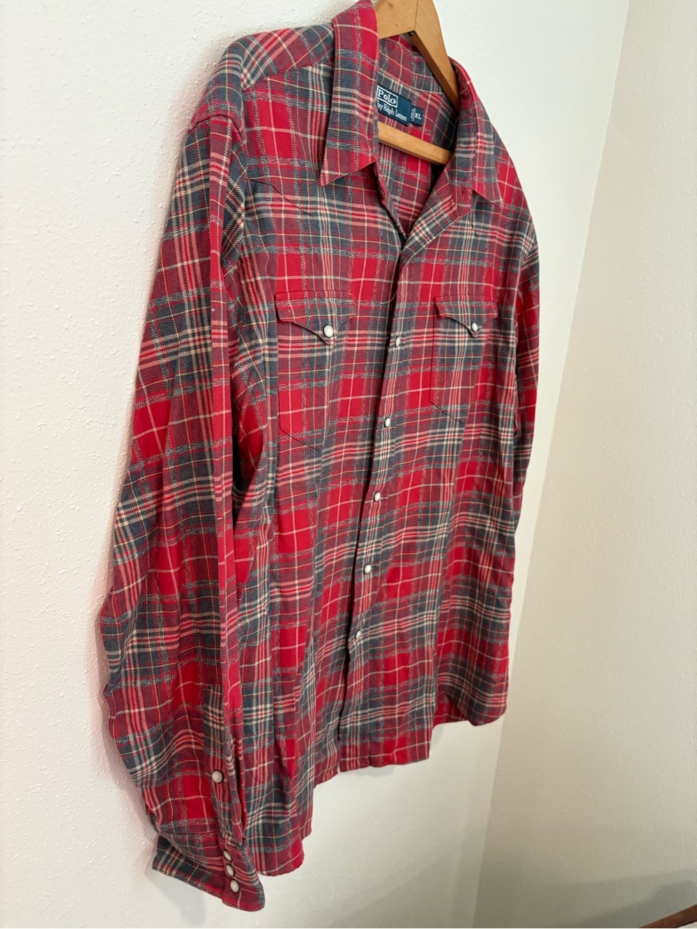 POLO RALPH LAUREN Western Red Plaid Flannel Pearl Snap Button Shirt Extra Large - Picture 5 of 6